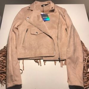 Misguided faux suede fringe moto biker jacket